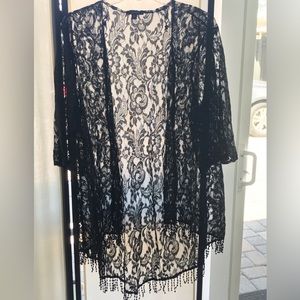 Lacy Black Cover Up with Fringe Detail